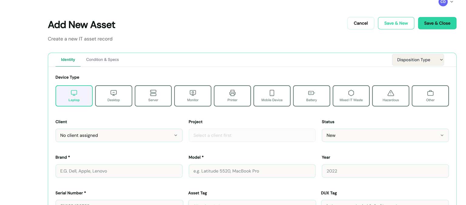 Assets bench — bulk add + import