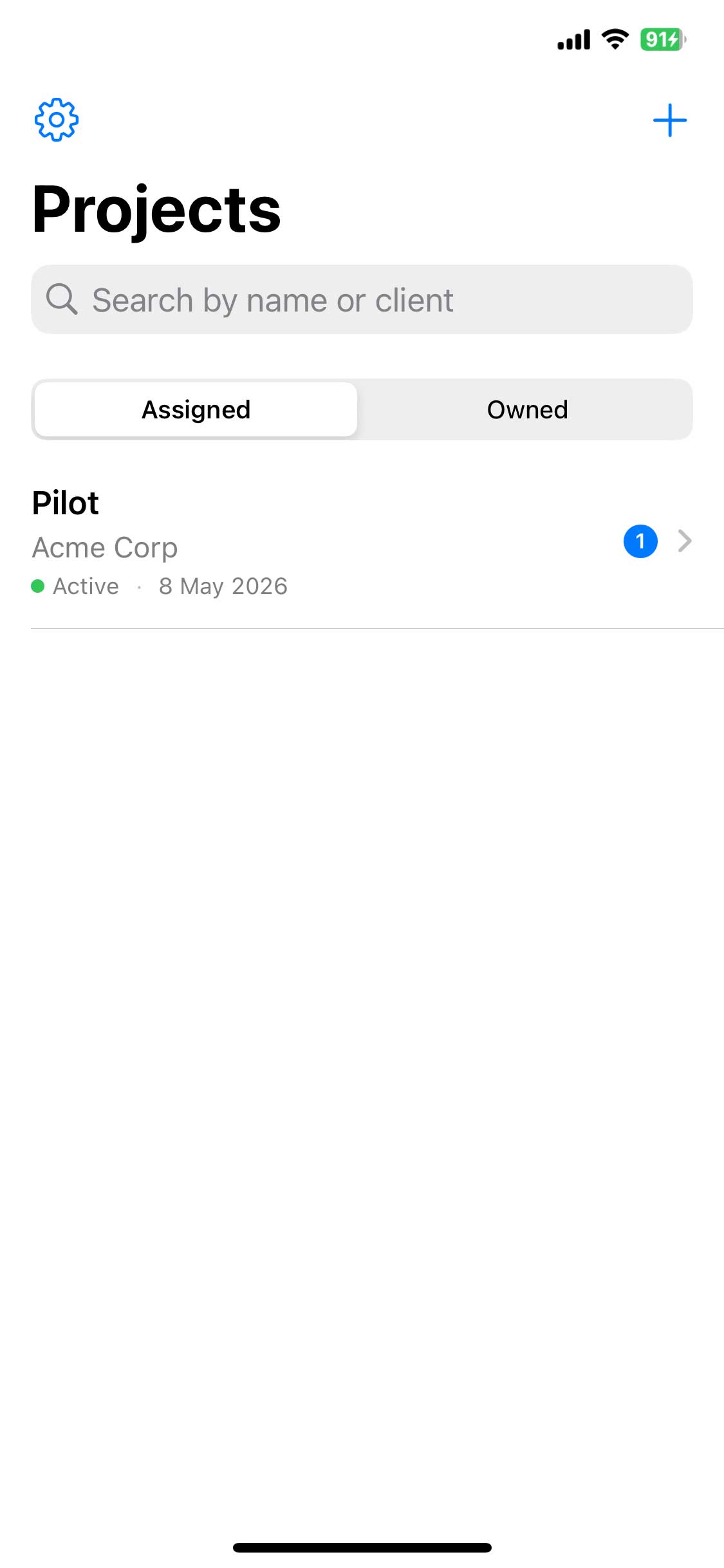 Duxer iOS — projects list