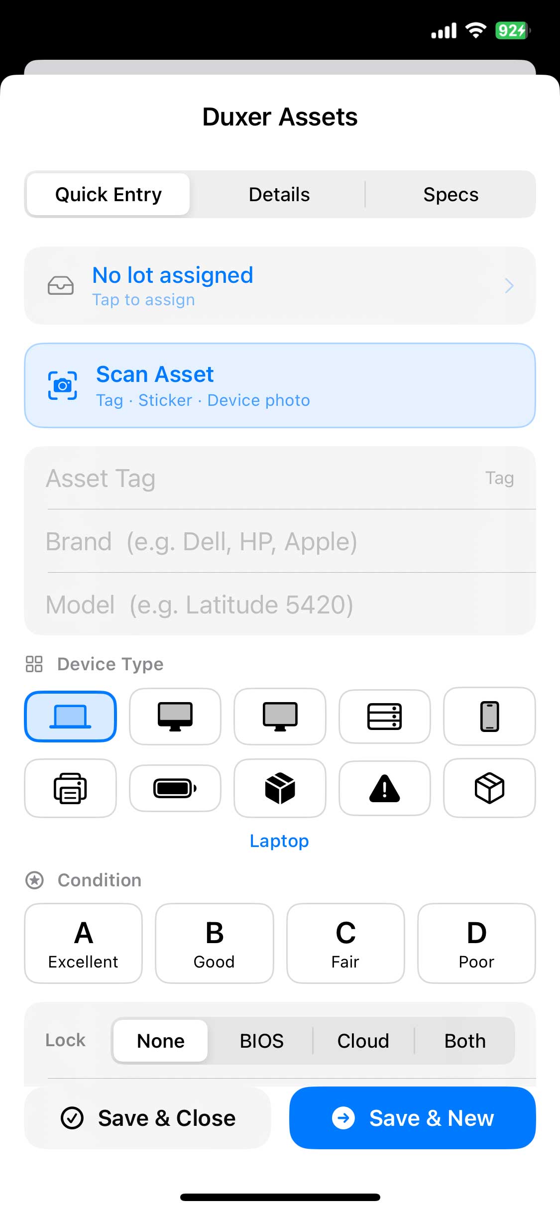 Duxer iOS — asset detail